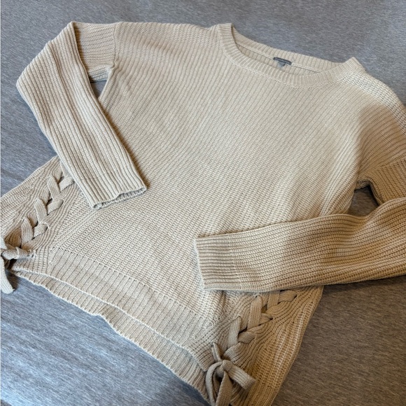 Charlotte Russe Sweaters - Charlotte Tan Lace Up Tie Russe Sweater